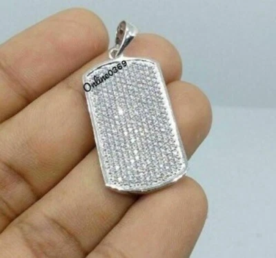 Dije colgante joya real de oro blanco natural de 10 k con diamante para hombre etiqueta de perro pequeña Foto 1 de 4