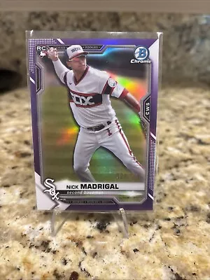 Daily Deal:  2021 Bowman Chrome Purple Refractor Nick Madrigal RC #/250 Rookie - Image 1 of 2