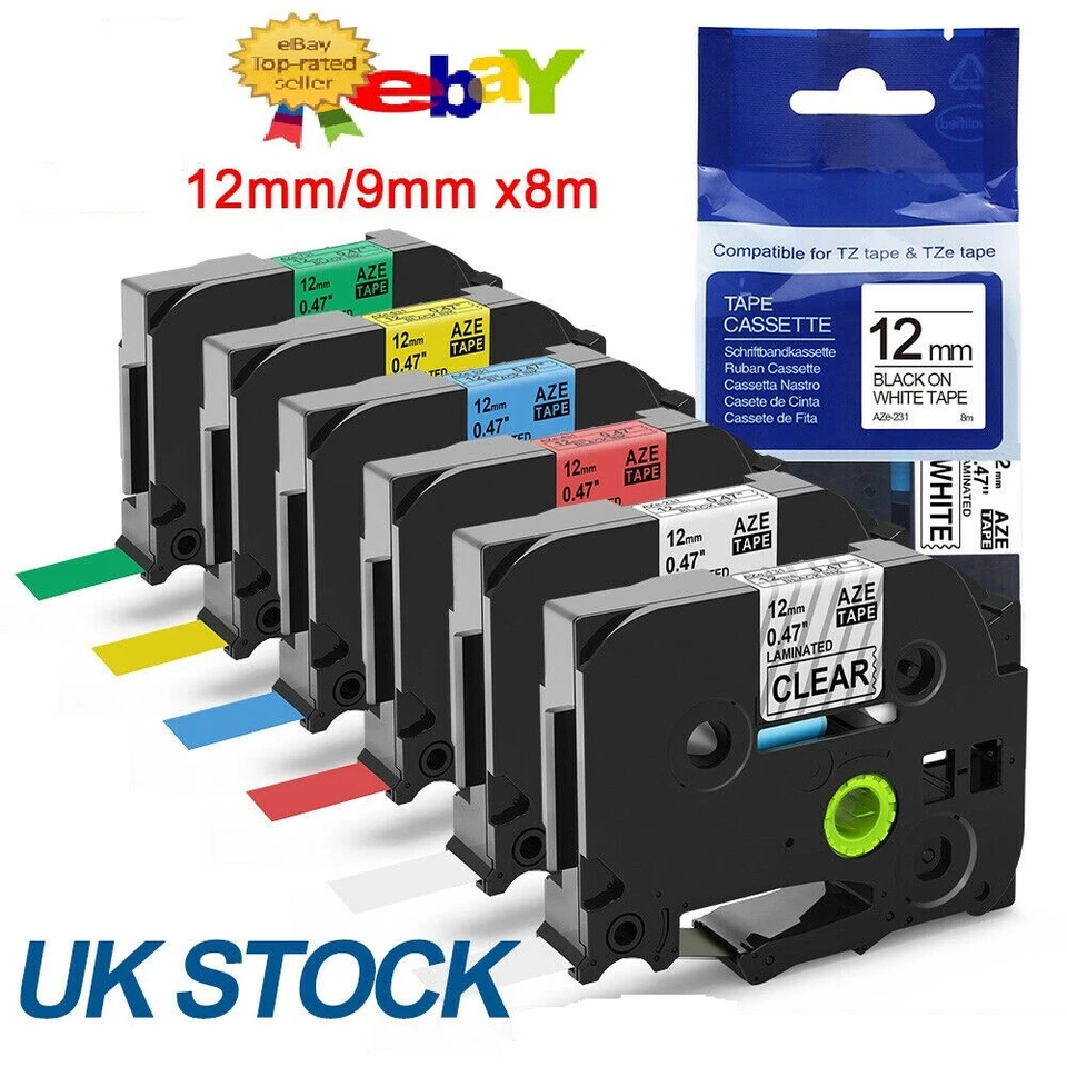 TZe231 Label Tape Compatible with Brother P-Touch Laminated Tze, Tz 12mm, 9mm - Image 1 of 1