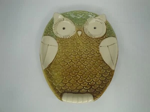 Gibson Home OWL Plate Stoneware 9" Brown Green Embossed Reactive Glaze Bird - Picture 1 of 4