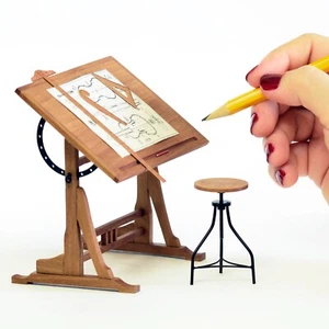Miniature Drafting Table, Architect's easel board drawing dollhouse 1:12 scale - Picture 1 of 6