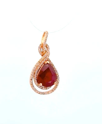 Vintage 14K Rose Gold 1.00 CTW Pear Cut Ruby & Diamond Pendant - Image 1 of 4
