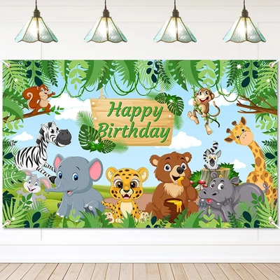 Banner de aniversário safári animais da selva feliz aniversário animal da selva eles - Imagem 1 de 4