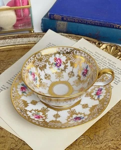 Spode Copelands China cabinet teaccup & saucer set, gold filigree, flowers - Picture 1 of 6