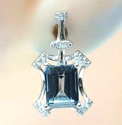 世界级 4.64 克拉伦敦蓝色黄玉和白色蓝宝石 925 银耳环 3.6 克 — 第 1/4 张图片