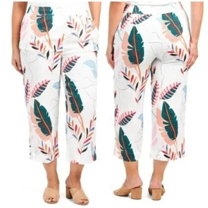 Cynthia Rowley 100 % Leinen Palmblattmuster weites Bein Cropped Hose Größe 1X - Bild 1 von 7