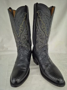 Botas de Vaquero LUCCHESE Exóticas Negras Teju Lagarto Sillín Vamp Western Talla 8EE  - Imagen 1 de 18