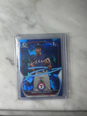 2023 Bowman Chrome Sapphire 1st Sebastian Walcott Signed Auto IP Rangers GTP RC - Image 1 of 2