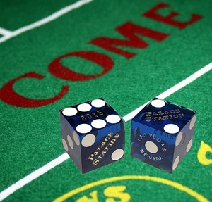 Palace Station Vegas Casino Dice Pair Blue Polished + Premium Felt Craps Layout - Picture 1 of 5