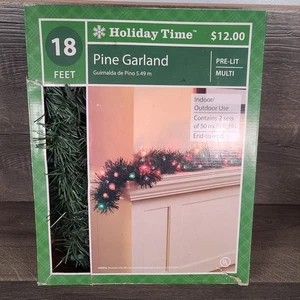 Holiday Time 18-Foot Pre-Lit Pine Garland with Multicolor Lights Indoor/Outdoor - Picture 1 of 7
