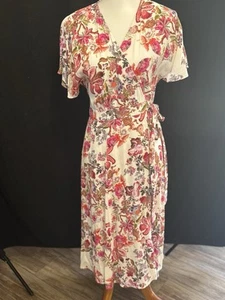 Anthropologie x Kachel Sz 6 Nora White Floral Wrap Dress Excellent Boho - Picture 1 of 8
