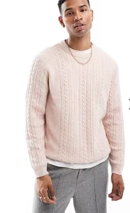 MENS ASOS LIGHT PINK CABLE KNIT RELAXED FIT JUMPER SIZE M (REF 740) - Picture 1 of 4