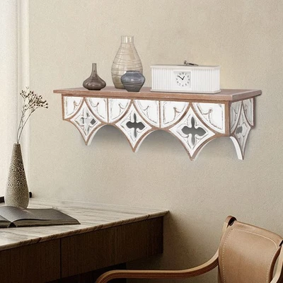 Estantes de pared estilo antiguo tallado madera estante de pared/único estante de pared tallado a mano Foto 1 de 4