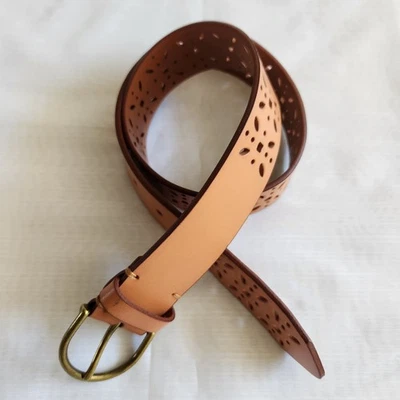 American Eagle Belt Women XS Taupe Cow Leather Perforated Southwestern Boho Chic - Image 1 of 4