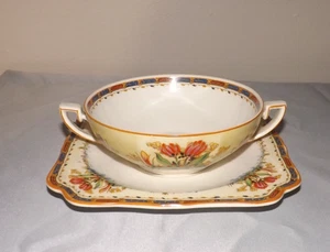 Royal Ducal Ware Sahne Suppe und Unterteller Tulpen Moriage - Bild 1 von 7