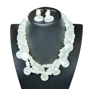 Vtg Triple Strand Coin Disc Mother Of Pearl Shell Necklace Earrings Set White - Picture 1 of 20