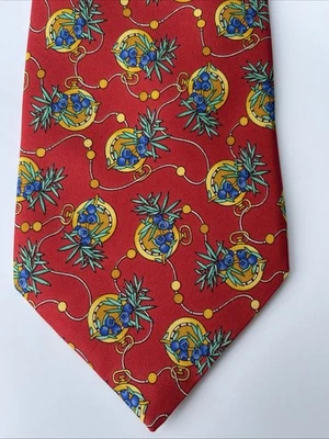 Leonard Paris 100% Silk tie Red With Blueberries Made In Italy - Image 1 of 4