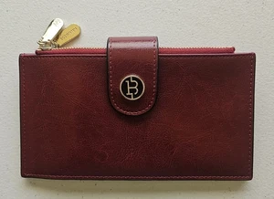 Bolsos Bostanten Cuero Genuino Rojo Delgado Cartera 17 Ranuras para Tarjetas 2 Bolsillos Dorados con Cremallera - Imagen 1 de 7