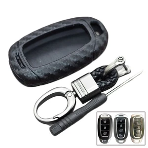 Black Key Case Carbon Fiber Cover Kit For Hyundai Santa Fe Kona I30 2018 2019 - Picture 1 of 11