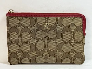 Coach Canvas & Leather Signature Tan & Red Wristlet 6x4 (Missing Wrist Strap) - Picture 1 of 8