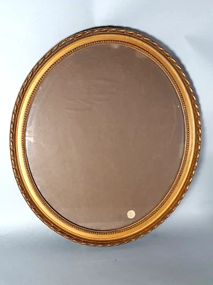 Cadre ovale ancien +verre 50x45 cm, feuillure: 45x40 cm bois stuc doré C300 - Photo 1/4