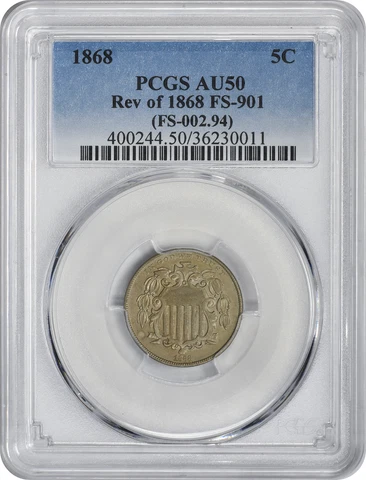 1868 Shield Nickel Reverse of 1868 FS-901 AU50 PCGS Cover