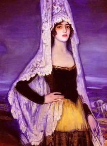 Oil painting juan van der hamen - a spanish beauty nice young girl in landscape - Picture 1 of 1