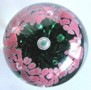Bart Zimmerman Signed, Ring of Pink Flowers, Art Glass Paperweight, 1989 - Picture 1 of 5