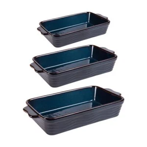 Set de 3 plats à four vague bleu 25, 30 et 36 cm grès 36x21 cm - Imagen 1 de 4