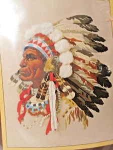 Sunset Stitchery Designs 1977 Indian Chief War Bonnet Crewel Longstitch Kit 2220 - Picture 1 of 7