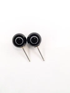 14K Solid Yellow Gold & Black 7mm Sphere Ball "Pearl" Stud Earrings - Picture 1 of 3