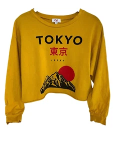 Cali Baby Tokyo Japan Cropped Top LS Graphic T Shirt Yellow Red Black M Cotton - Picture 1 of 10