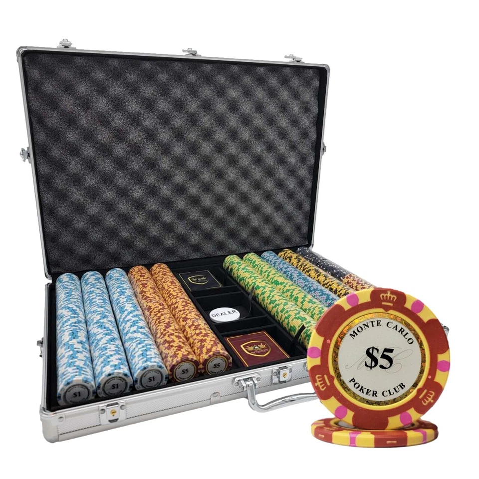 1000 14G MONTE CARLO  POKER CLUB CASINO CLAY POKER CHIPS SET 3-TONE NEW - Image 1 of 1