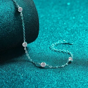 Women's Moissanite Diamond Solid 925 Sterling Silver PT950 Plated Bracelet T3 - Picture 1 of 6