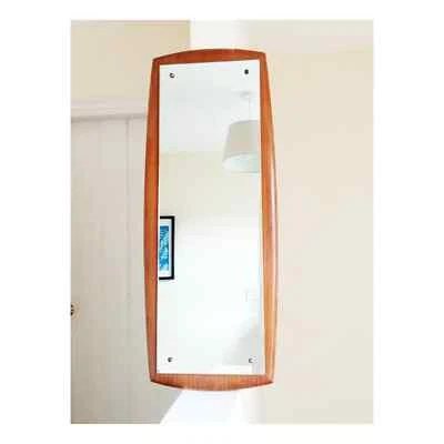 70's XL MCM Teak Framed Wall Mirror Portrait or Landscape Format 40 x 15.5" - Image 1 of 4