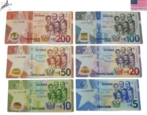 Ghana Cedi 6 Bill Set 200 100 50 20 10 5 Collection Africa Coins Paper Money - Picture 1 of 9
