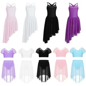 Kinder Mädchen lyrisches Ballett Tanz Kleid Turnanzug Fitnessstudio Maxirock Kostüm Outfit Set - Bild 1 von 78