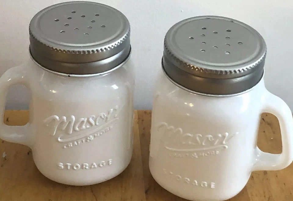 Salt Pepper Shakers Mason Jar White Mason Craft Glass Shabby Weddings Showers
