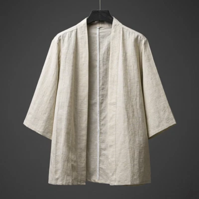 Men Cotton Linen Kimono Open Front Cardigan Jacket Loose Yukata Top Casual - Image 1 of 4