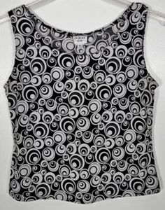 Blusa Dorby Para Mujer Talla 8 Negra Blanca Top Círculos Sin Mangas Escote Clásico - Imagen 1 de 3