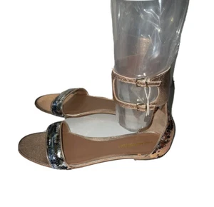 Emporio Armani Women's Luxury Sequins Copper Flat Double Ankle Strap Sandals - Picture 1 of 8