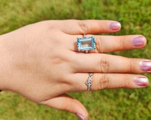 7.70 Carat Natural Aquamarine and Diamonds 14k White Gold Ring Labor Day Gift - Picture 1 of 4