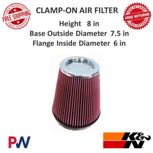 K&N Round Universal Clamp-On Air Filter 8" Height | 7.5" Base OD | 6" Flange ID - Picture 1 of 12