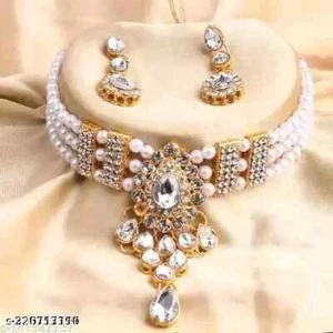 Indisches Bollywood vergoldet Kundan Halsband Braut Halskette Ohrringe Schmuck Set - Bild 1 von 5