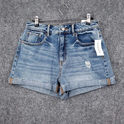 NUEVO Pantalones Cortos PacSun Para Mujer 26 Azul Mamá Tiro Alto Puños Denim Envejecido Cremallera Mosca Foto 1 de 4