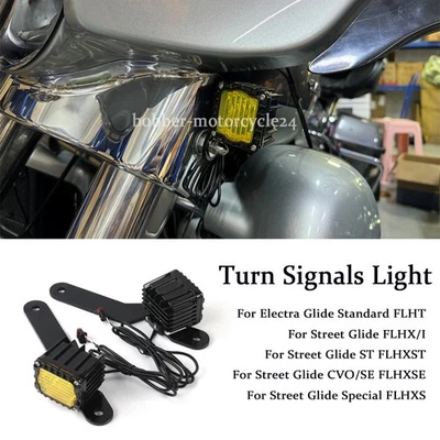 For Harley Street Glide Special FLHXS 2014-23 Black Front LED Light Turn Signals - Image 1 of 4