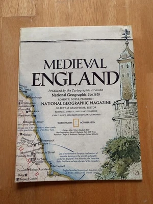 Mapa desplegable vintage 1979 National Geographic Islas Británicas Inglaterra medieval Foto 1 de 4