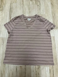 T-shirt PACT Softspun scollo a V taglia XL marrone a righe 100% cotone biologico - Foto 1 di 6