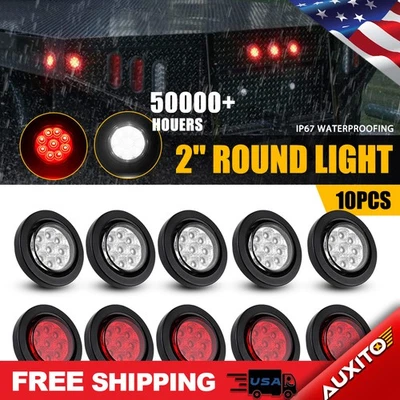 Marcador de luzes laterais redondas 2" LED 9 branco/vermelho preto com ilhó de lâmpadas para caminhão UTV - Imagem 1 de 4