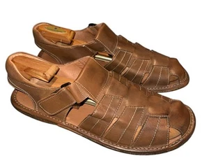 Bacco Bucci Mens 13 Brown Leather Slip-On Round Toe Fisherman Slingback Sandal - Picture 1 of 9